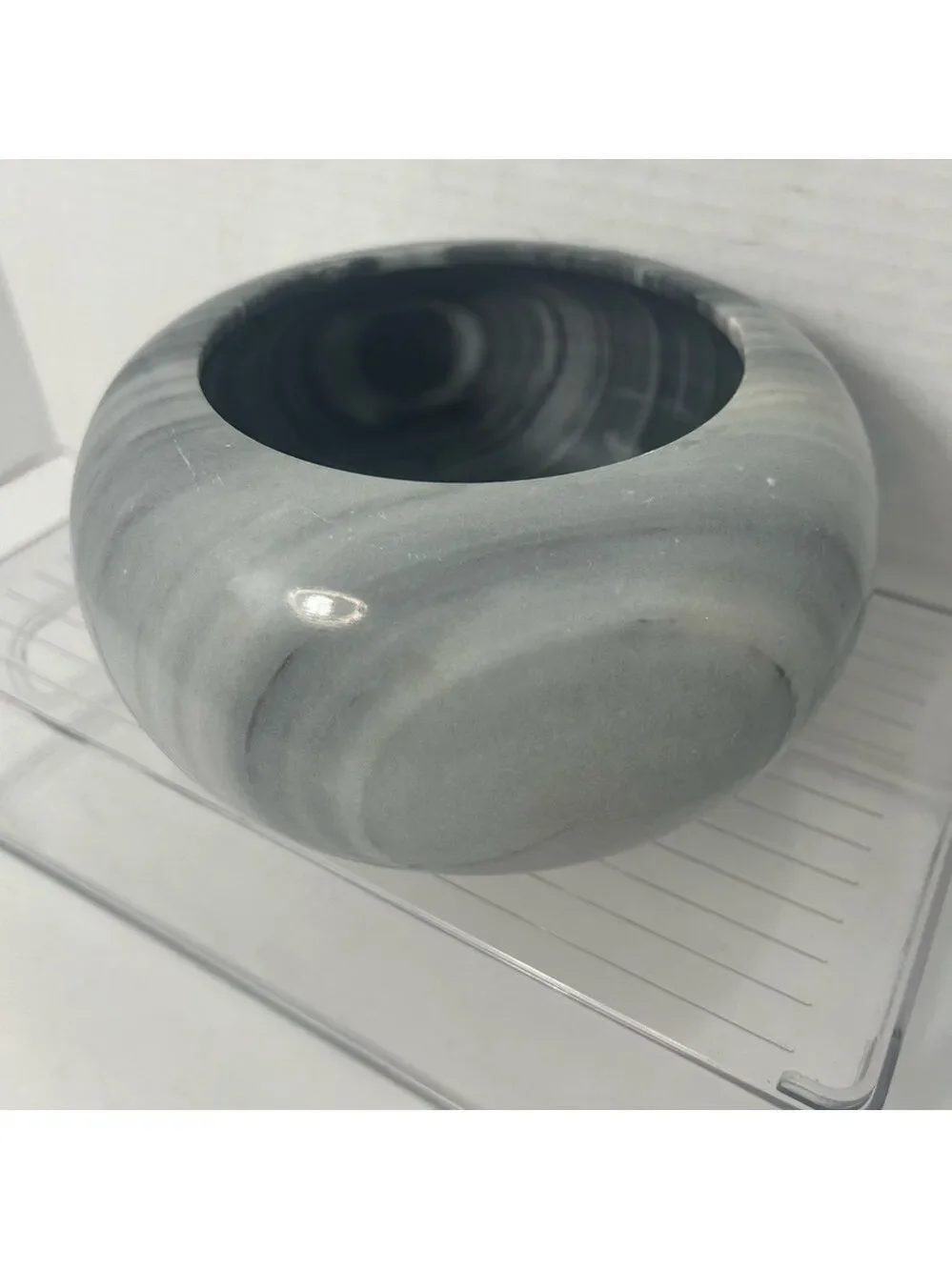 Vintage Marble Bowl Trinket Storage Round Gray 6.5x4” Minimalist Heavy